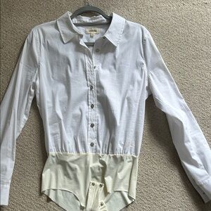 White L’agence Long Sleeve Button-Up Bodysuit Diamond Buttons